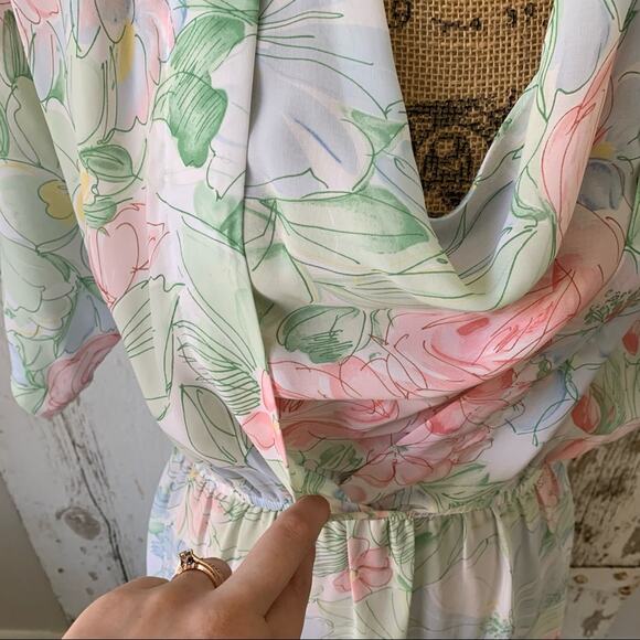 Vintage Pellini by Von Bramlett floral sheer blouson modest dress 80s USA made - Picture 3 of 14